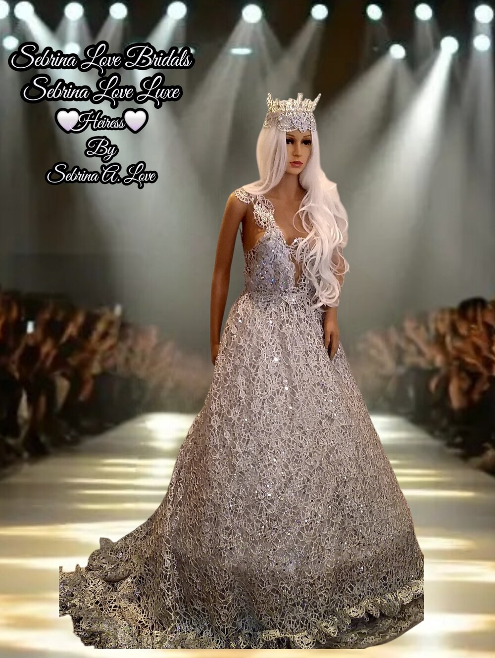 "HEIRESS" Silver Sequin Crystal Lace Wedding Ballgown Set